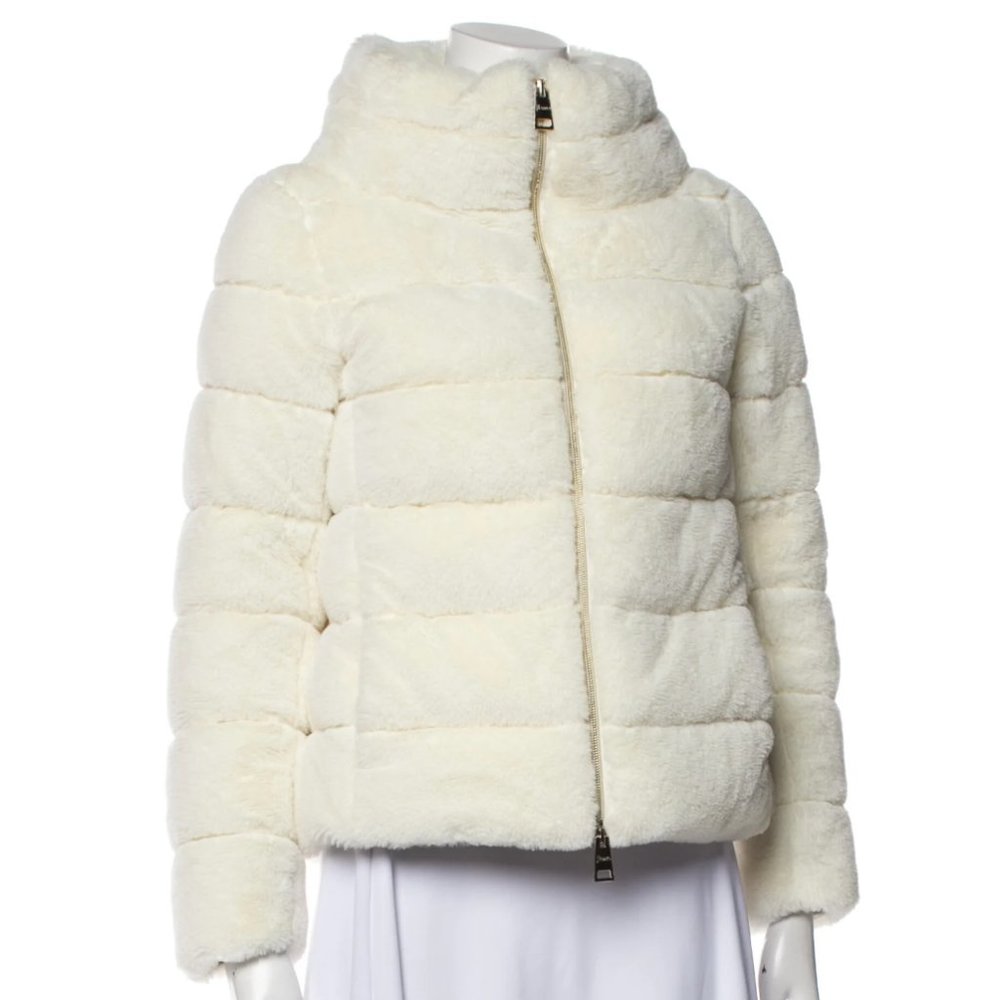 HERNO Faux Fur White Down Coat, XS